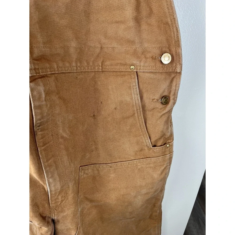 Carhartt Duck Bib Overalls Double Knee Canvas Mens 42 x 32 R01-M Tan Brown
